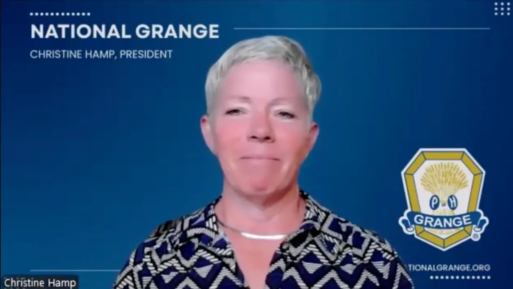 Screen shot of Christine Hamp during health Dame interview